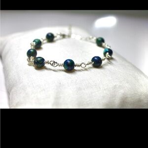Elegant Silver and Chrysycolla Beaded Bracelet